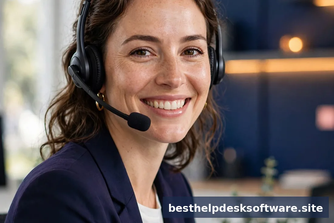 Support team lead reviewing platform comparison notes at a desk, bright office, navy and amber accents