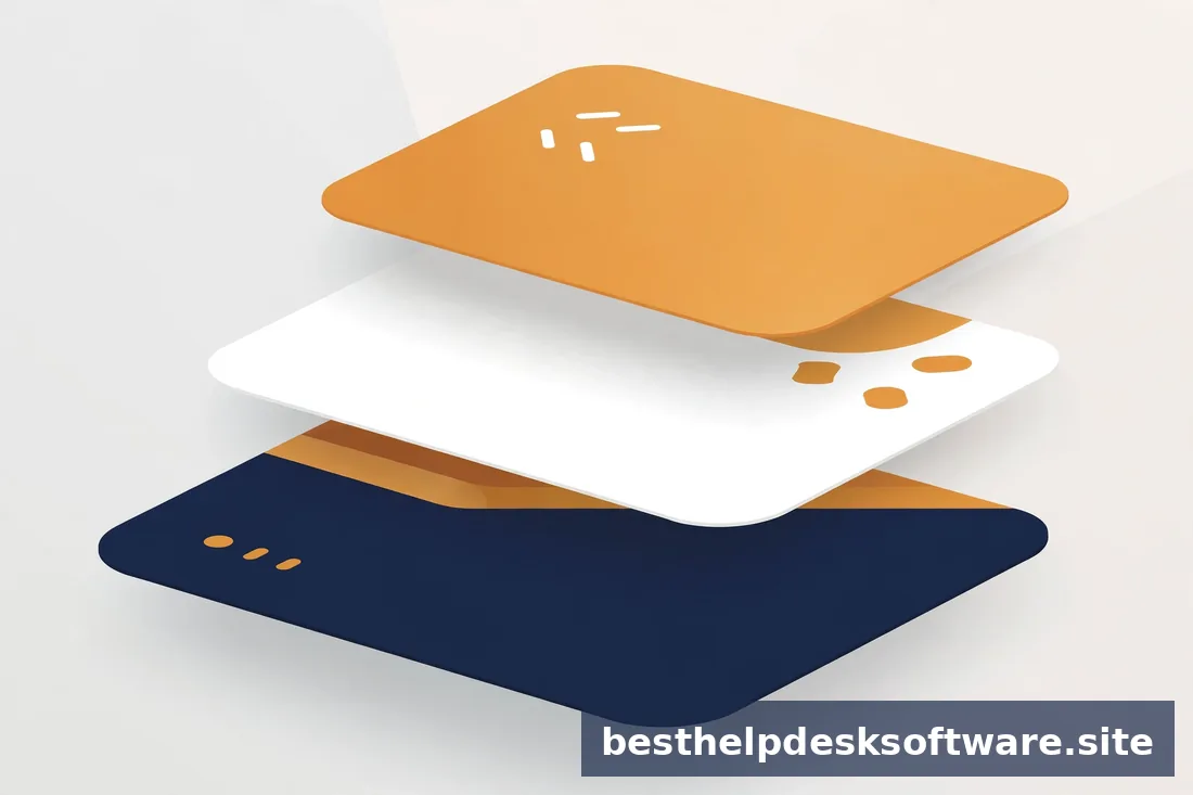 Abstract 3D illustration of ticket queue cards being sorted into lanes in navy and amber on a clean white background