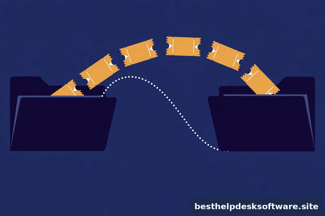 Abstract 3D illustration of moving boxes between two server racks in navy and amber on a clean white background