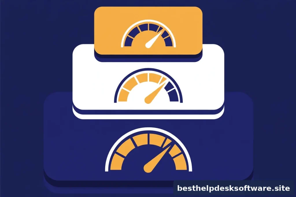 Abstract 3D illustration of AI chip with a price dial in navy and amber on a clean white background
